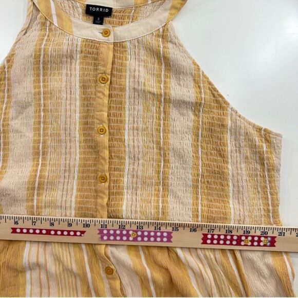 Torrid Yellow Babydoll Rayon Crepe Smocked Tank Sleeveless Stripes 3X - Picture 9 of 11